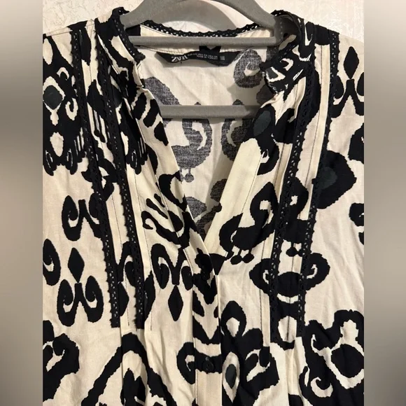 Zara Monochrome Patterned, Cottagecore, Mini, Ruffled, Dress, Sz XS - Picture 4 of 9